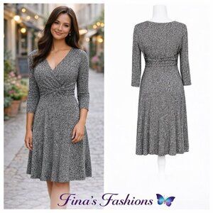 Black Label Evan-Picone Midi Dress Size 8 Black White Career Wrap Style